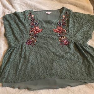Pine Green lace embroidered blouse